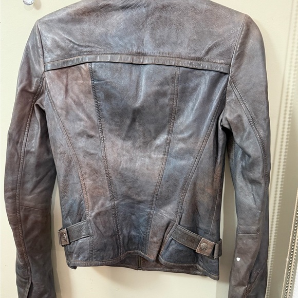 Gray genuine Leather Motorcycle Jacket with Distressed Finish - Picture 5 of 6